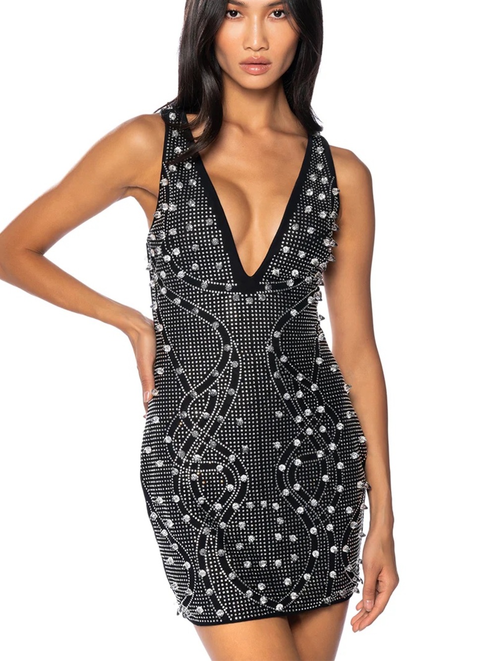 Akira Like Magic Embellished Deep V Mini Dress